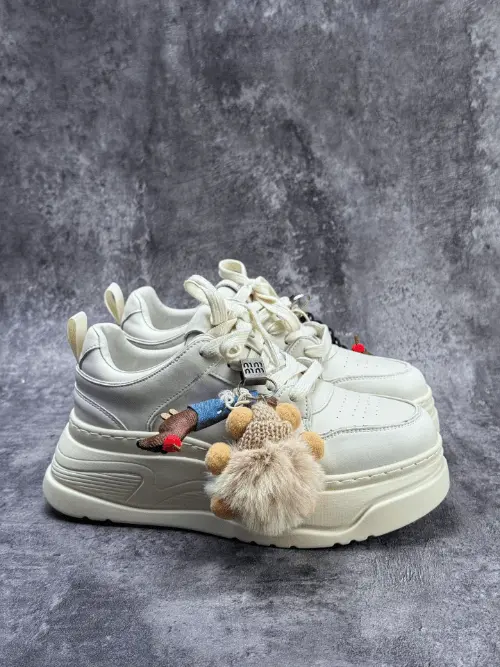 GCDS Platform Sneakers with Plush Charms Off-White Streetwear Shoes