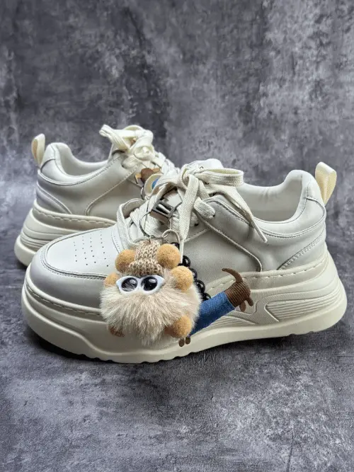 GCDS Platform Sneakers with Plush Charms Off-White Streetwear Shoes