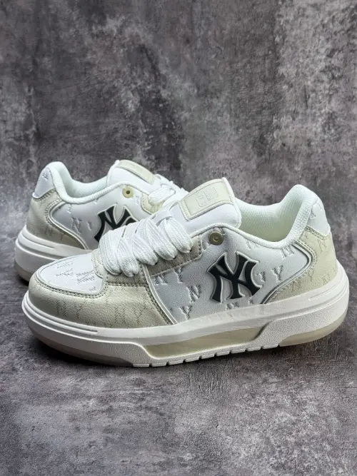 MLB Chunky Liner NY Monogram White Platform Sneakers for Women and Men Trendy Retro Casual Shoes