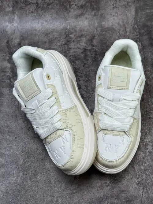 MLB Chunky Liner NY Monogram White Platform Sneakers for Women and Men Trendy Retro Casual Shoes