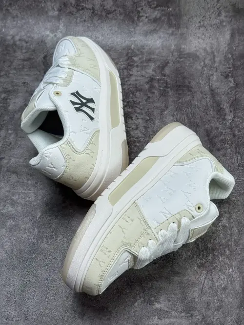 MLB Chunky Liner NY Monogram White Platform Sneakers for Women and Men Trendy Retro Casual Shoes