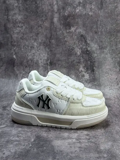 MLB Chunky Liner NY Monogram White Platform Sneakers for Women and Men Trendy Retro Casual Shoes