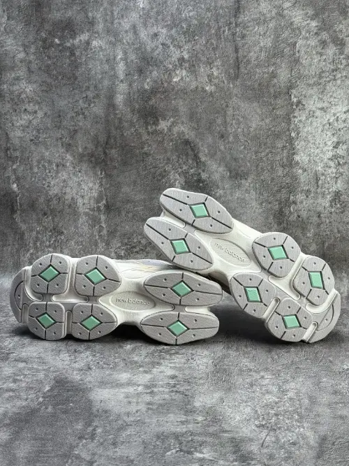 New Balance 9060 Vintage Grey Mint Distressed Retro Sneakers