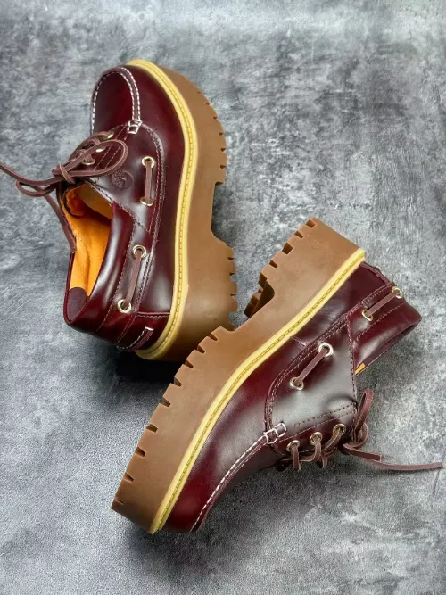 Timberland 3-Eye Lug Sole Platform Boat Shoe Burgundy Casual Shoes