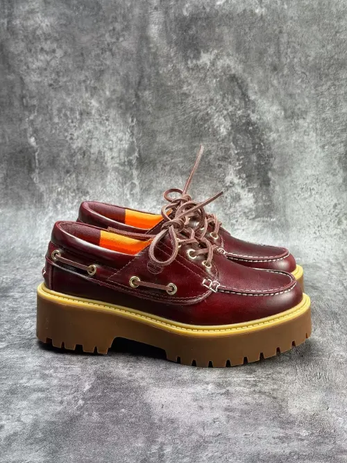 Timberland 3-Eye Lug Sole Platform Boat Shoe Burgundy Casual Shoes