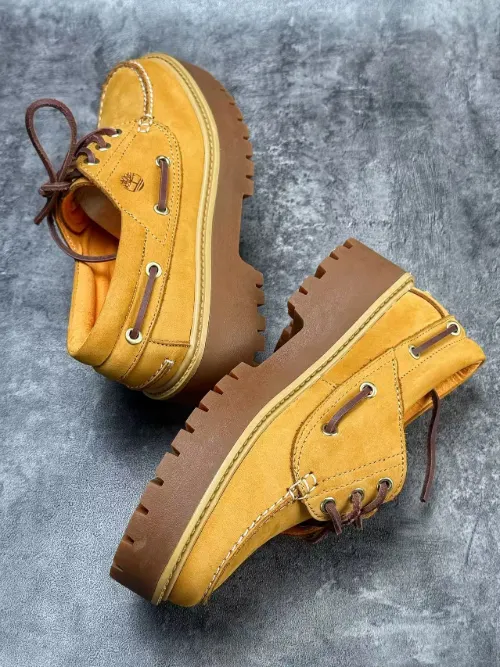 Timberland 3-Eye Lug Sole Platform Boat Shoe Wheat Nubuck Casual Shoes