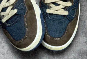 The upper uses washed indigo denim – not raw, not stiff, but soft and slightly faded